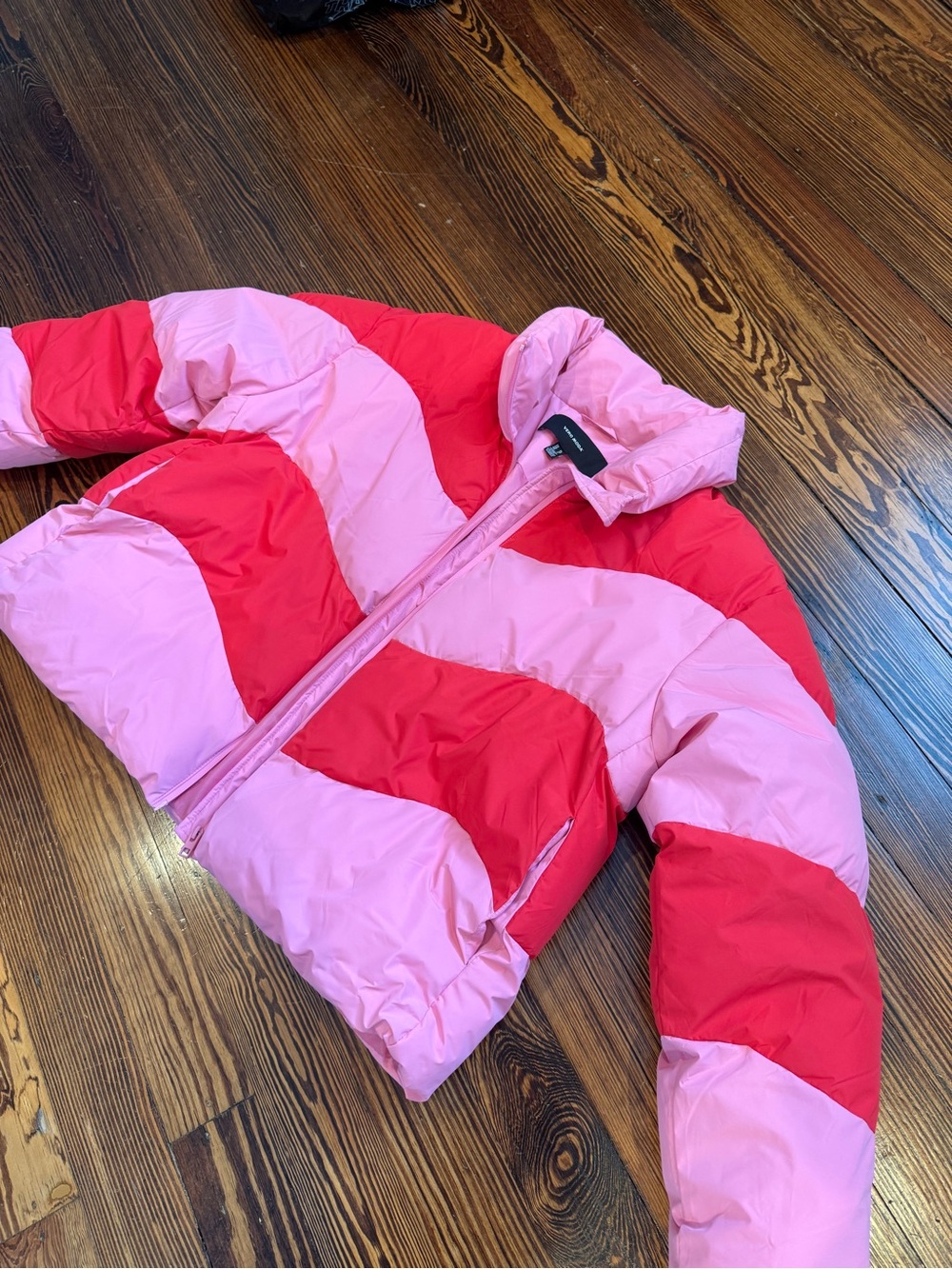 Vero Moda Pink and Red Block Puffer Jacket